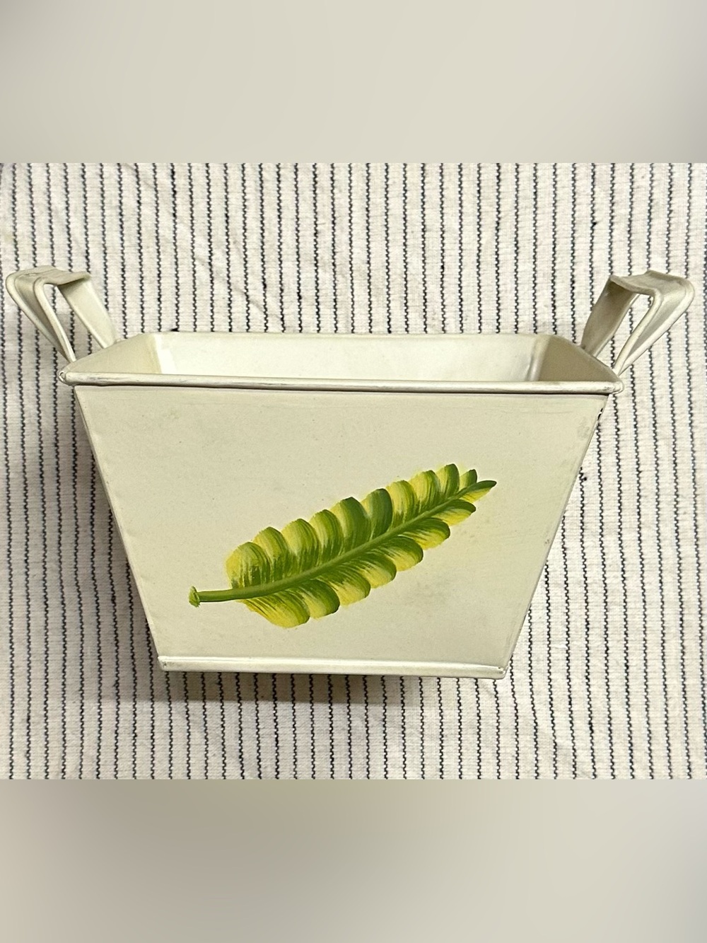 Vintage, hand painted, metal bin • small